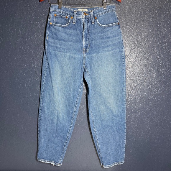 Madewell Denim - Madewell Balloon Jeans Medium Wash Distressed Raw Hem Women's Size 28